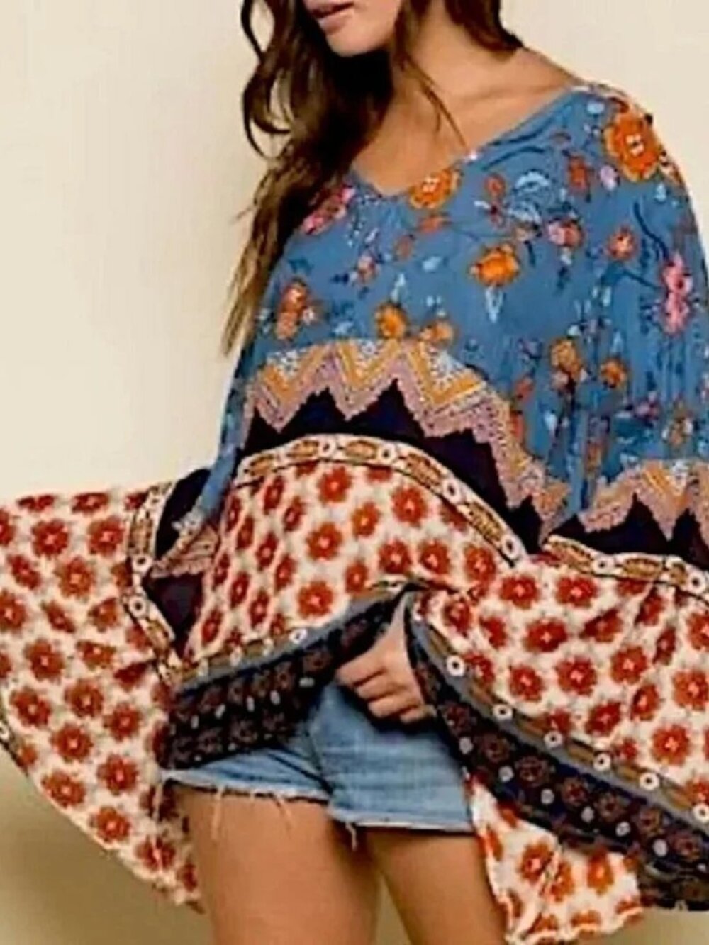 Raga Anthropology Sun Daze Floral Bohemian Bell Long Sleeve Blouse Size Small
